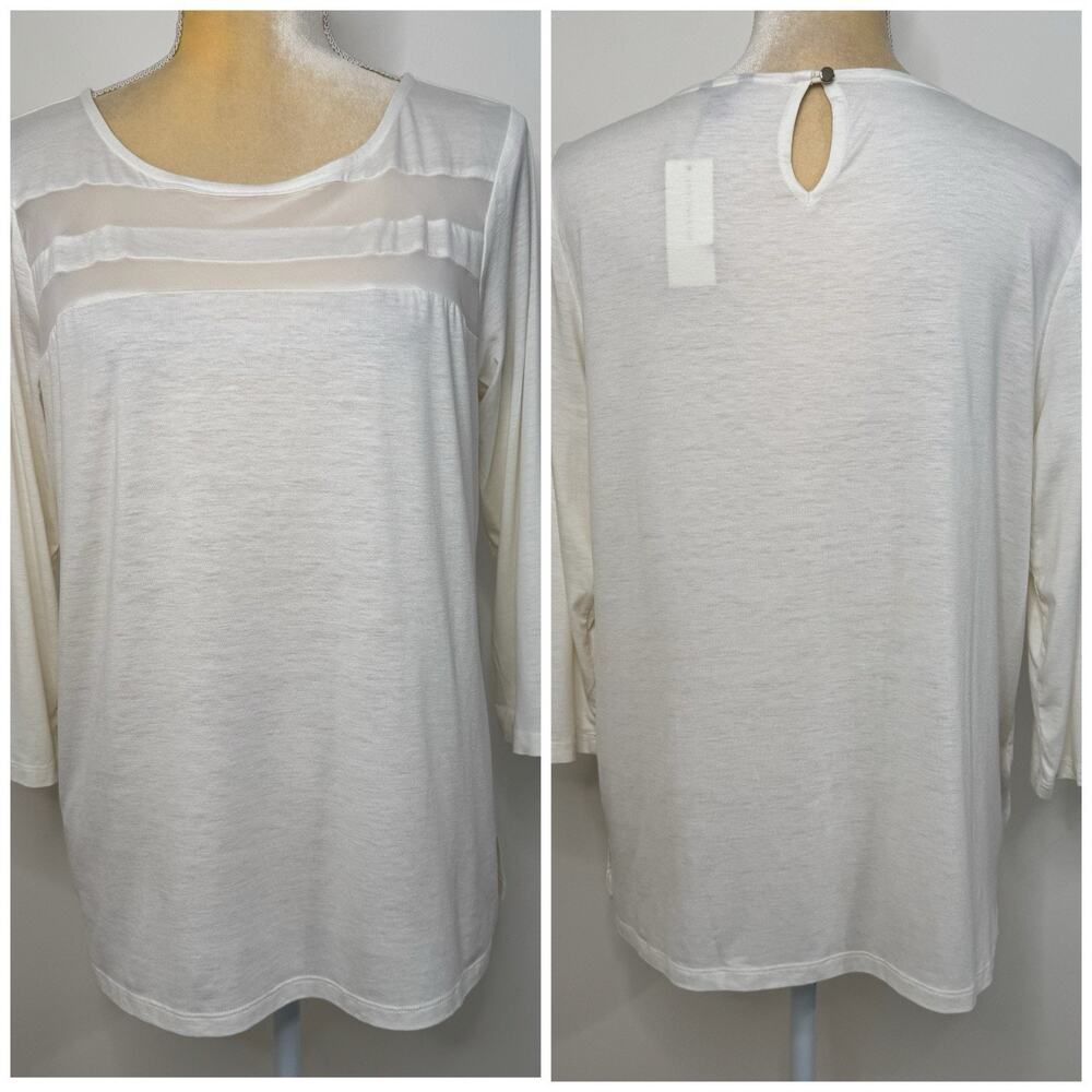 NWT Ann Taylor Knit 3/4 Sleeve Blouse Top Size L Ivory Semi Sheer Causal